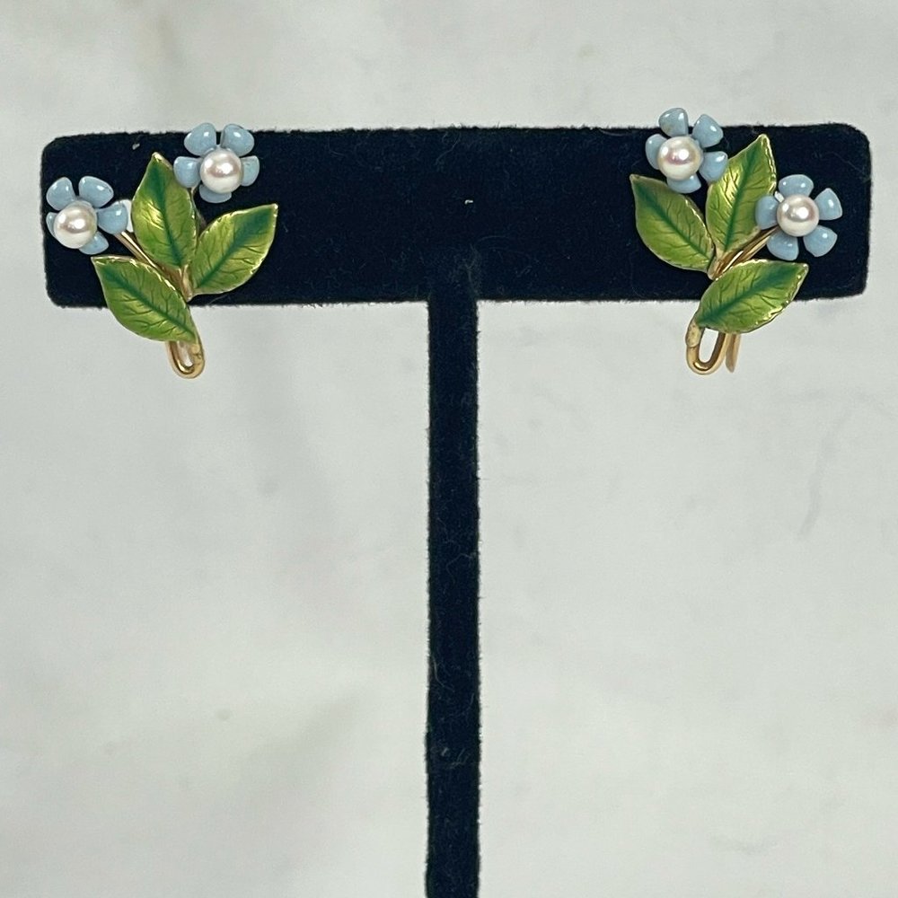 Krementz Vintage Forget Me Knot Pearl Earrings #102